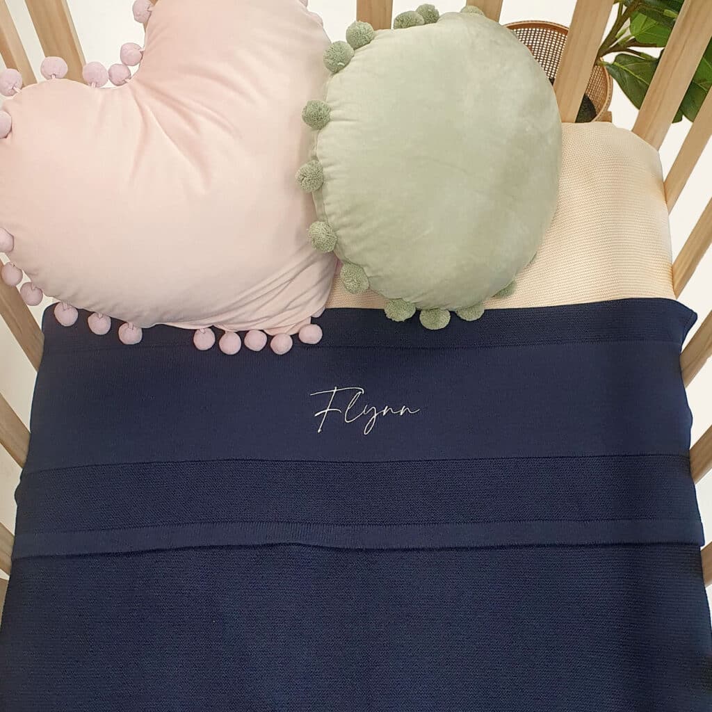 Navy Embroidered Name Blanket