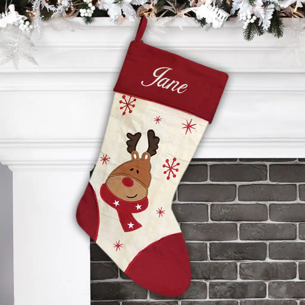 Red Reindeer Christmas Stocking