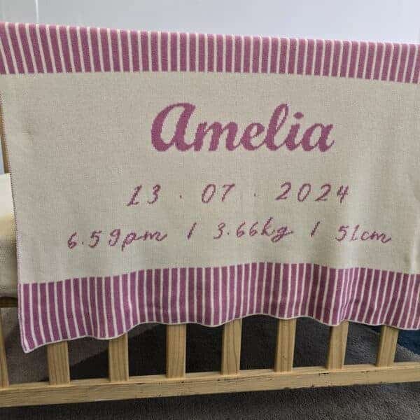 Vertical Striped Birth Details Blanket Vertical Striped Birth Details Blanket