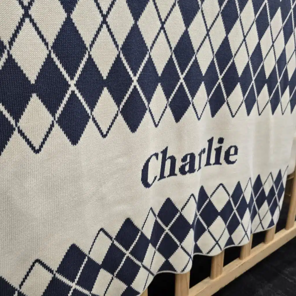 Custom Argyle Name Blanket